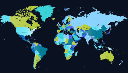 World map. Color modern vector map. Silhouette map.