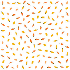 a pattern of carrots and other vegetables on a white background