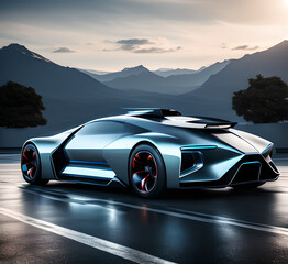 Naklejka premium Futuristic electric sport fast car chassis and battery packs with high performance or future EV fatory production and prototype showcase concepts .generative ai