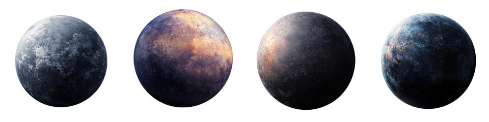Detailed view of four distinct phases of a distant planet showcasing its varied surface features atmospheric conditions and orbital position within the solar system