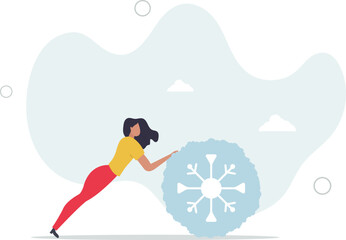 Fototapeta premium Snowball effect from small build up larger with potential risk, financial growth or mistake concept,flat character life .