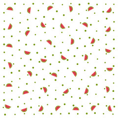 a pattern of watermelons and dots on a white background