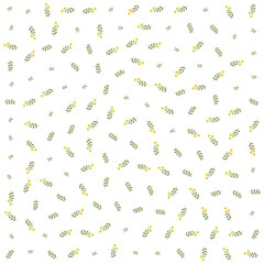 a pattern of yellow flowers and leaves on a white background
