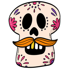 Traditional mexican sugar skull png doodle for stickers, decor, clipart, signs, prints, cards