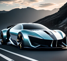 Naklejka premium Futuristic electric sport fast car chassis and battery packs with high performance or future EV fatory production and prototype showcase concepts .generative ai