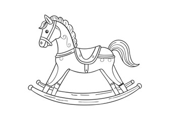 Retro wooden rocking Toy horse sketch. Children toy in vintage engraving style. rocking horse, cute illustration vector