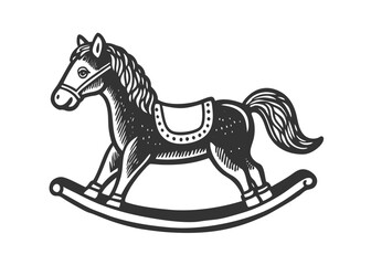 Retro wooden rocking Toy horse sketch. Children toy in vintage engraving style. rocking horse, cute illustration vector
