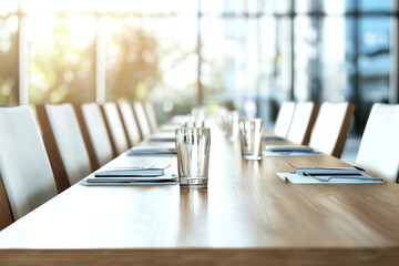 light filled conference room with long table and chairs evokes sense of collaborative productivity and potential for meaningful discussions