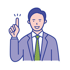 指差しポーズの男性の上半身イラスト素材