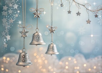 Obraz premium Silver Christmas Bells and Stars, Festive Decor