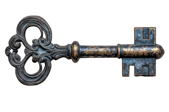 Intricate vintage key design on clear background