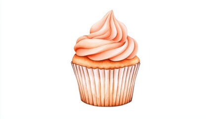 Delicate Watercolor Painting of a Cupcake with Swirled Frosting and Fluffy Texture