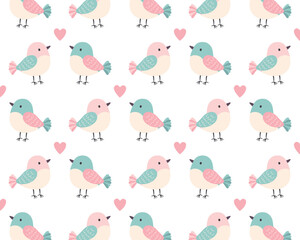Cute birds. Spring pattern. Vector flat illustration