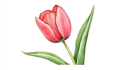 Obraz premium Stunning Watercolor Painting of a Vibrant Tulip in Full Bloom with Lush Green Leaves