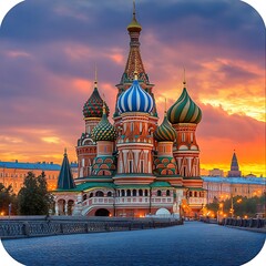Fototapeta premium Twilight over Russia with a beautifully lit historic architectural masterpiece