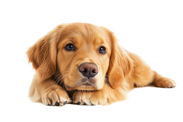 Golden retriever puppy resting with calm expression