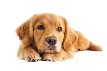 Golden retriever puppy resting with calm expression