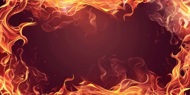 Fire flame simplicity border frame hot heat burn red orange wallpaper flow on wind corner overlay dark background.