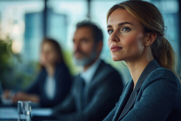 Fototapeta premium Confident businesswoman in meeting with colleagues