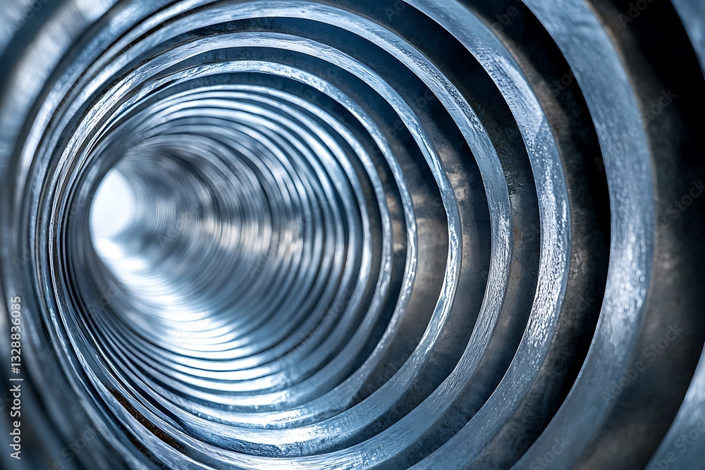 Poster a detailed view of a bendable corrugated pipe highlighting its structure.