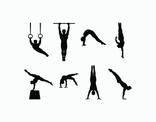 Simple Male Gymnast Silhouette Pose EPS Vector Template