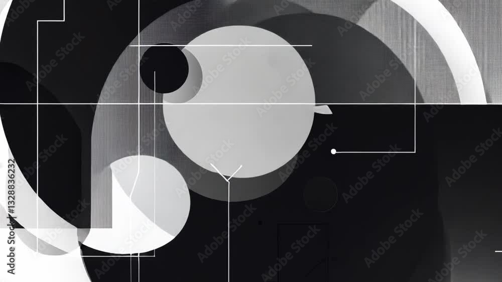 Aufkleber abstract geometric design featuring overlapping black and white circles and lines creating modern dy