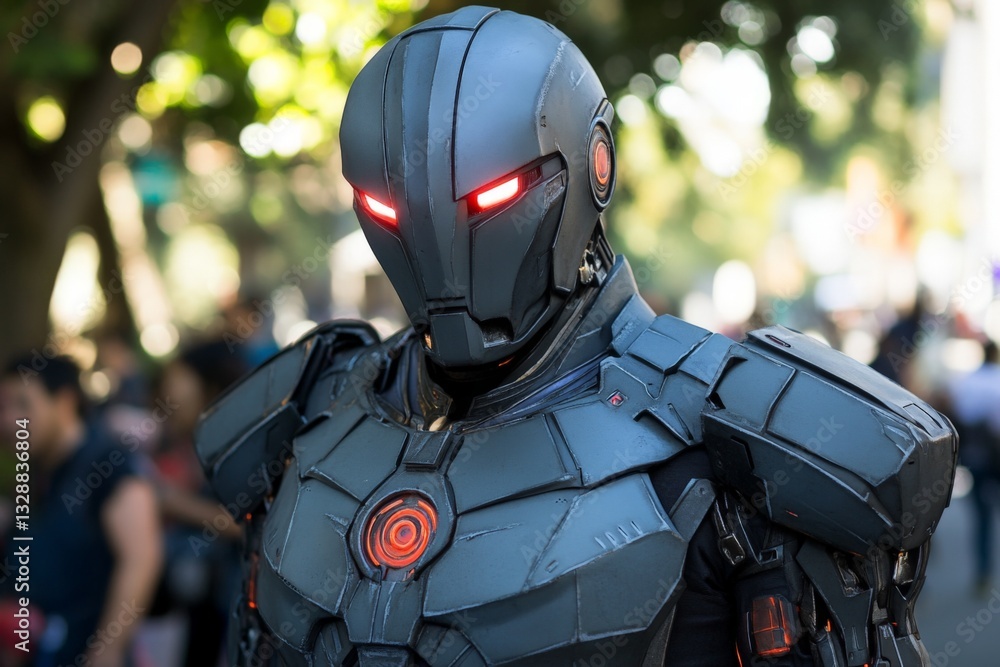 Leinwandbilder futuristic robotic character showcasing advanced technology at a city event with vibrant crowds in t