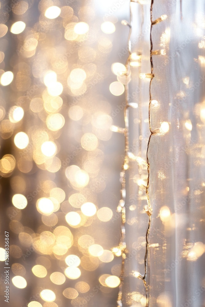 Poster A close-up shot of a curtain with lights shining through, ideal for use as a design element or to add ambiance to a scene