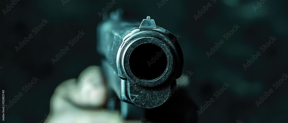 Poster a person holding a firearm, suitable for use in crime or action scenes