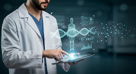 Digital Healthcare: Doctor Analyzing Patient Data on Tablet
