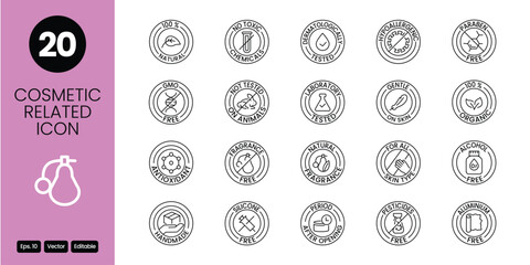 cosmetic outline icon set vector design, eco cosmetic, healthy cosmetic icon