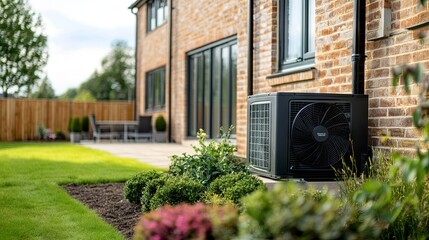 Air source heat pump installed outside a newly developed home