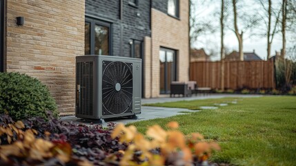 Air source heat pump installed outside a newly developed home