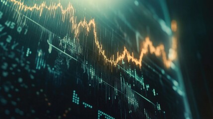 Close-up view of a stock market chart with various stocks and indices displayed