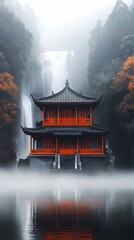 Obraz premium Traditional Chinese architectural eaves illustration poster background