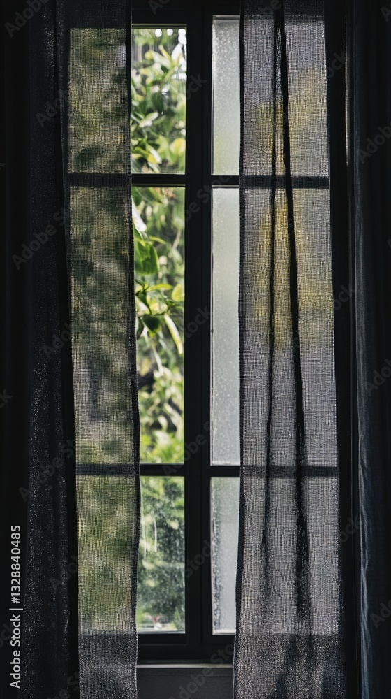 Poster a window with a closed curtain, suitable for interior design or architecture scenes