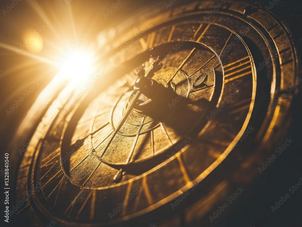 Poster A close-up shot of a clock surrounded by sunlight, perfect for use as a design element or to represent time and schedule