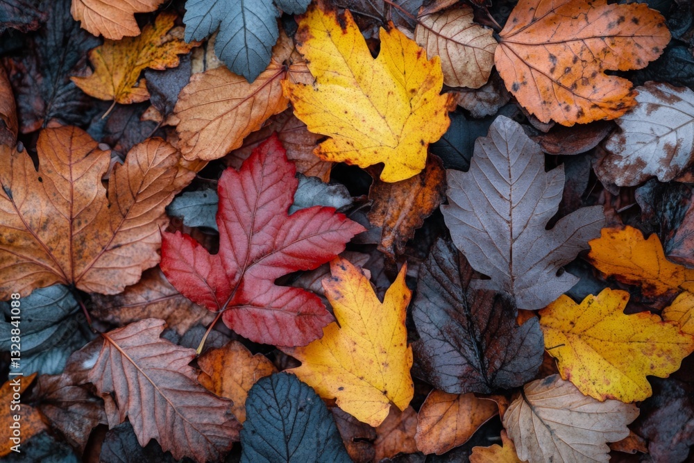 Poster colorful autumn leaves scattered on the ground create a vibrant natural tapestry in a forest setting