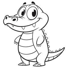 Fototapeta premium Cartoon Crocodile Coloring Page for Kids Line art silhouette.