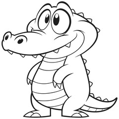 Obraz premium Cute Cartoon Crocodile Line Art Silhouette vector.
