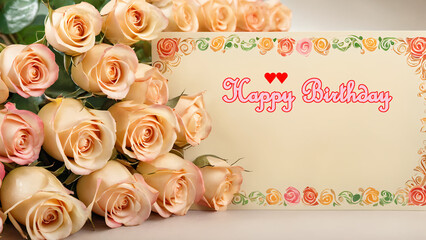 Happy birthday greeting card with a heartwarming bouquet of white rose.
