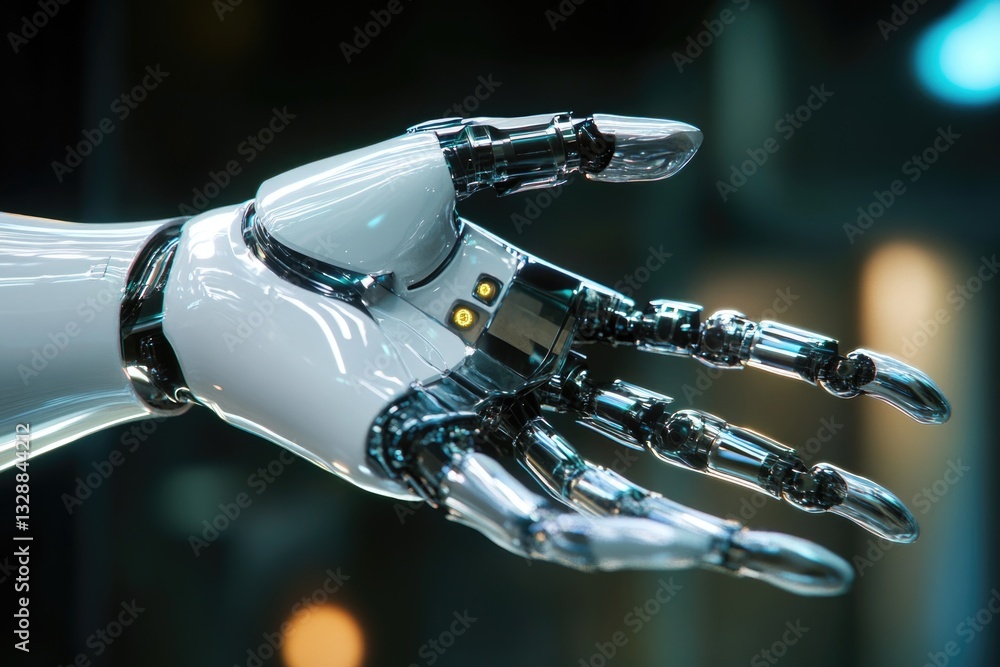 Poster close-up shot of a robot's mechanical hand with detailed features