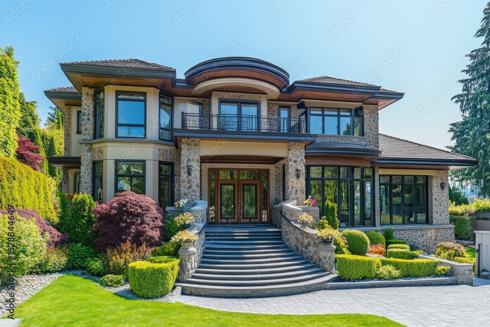 Poster A spacious residence with numerous windows allowing natural light in, suitable for use in architectural or interior design images