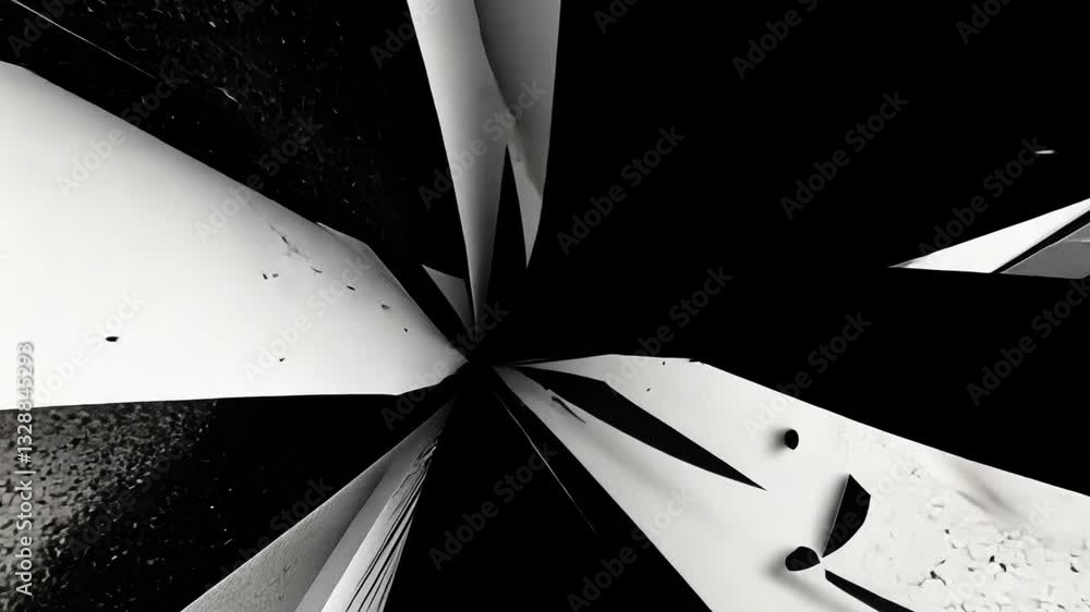 Poster abstract black and white geometric shapes create dynamic visual effect with sharp contrasts and angu