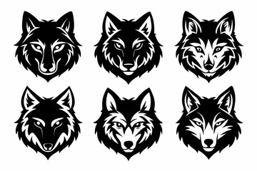 wolf head set line art silhouette vector illustration