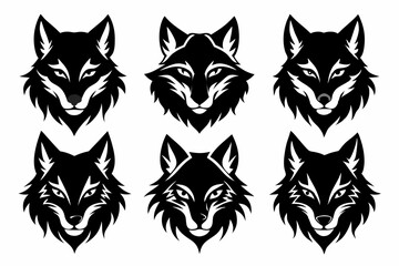 wolf head set line art silhouette vector illustration