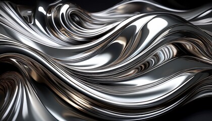 Metallic chrome waves reflecting light in irregular, liquid-like distortions, creating a modern and abstract design
