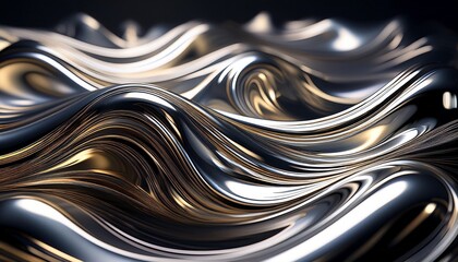 Metallic chrome waves reflecting light in irregular, liquid-like distortions, creating a modern and abstract design