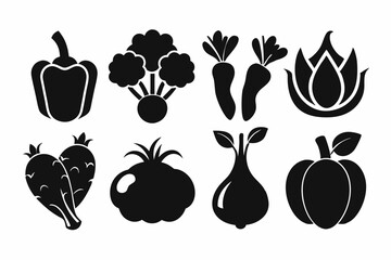 vegetable food set line art silhouette vector illustration