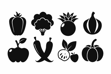 vegetable food set line art silhouette vector illustration